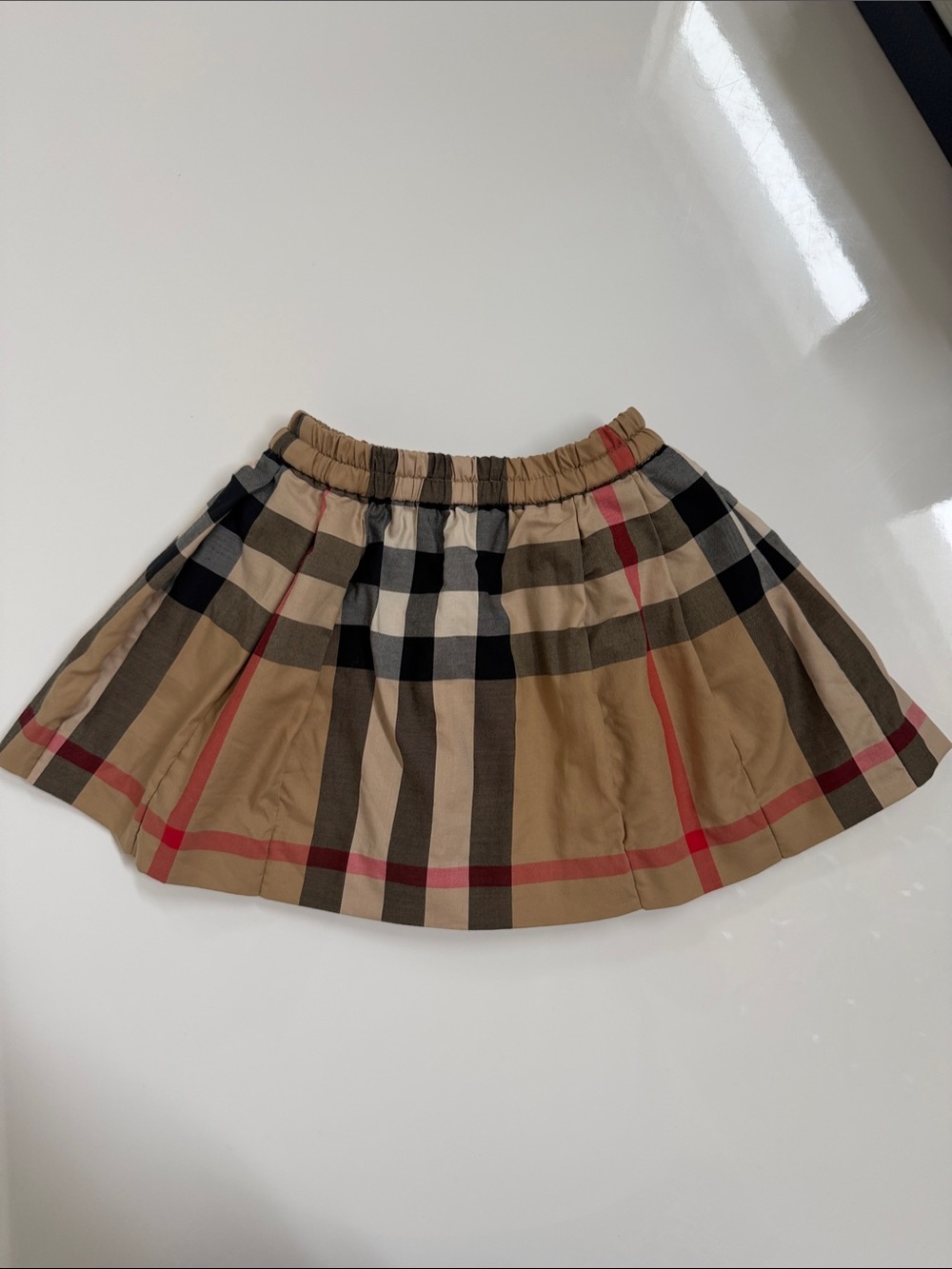 Burberry Beige Plaid Girls' Skirt with Black & Red Accents
